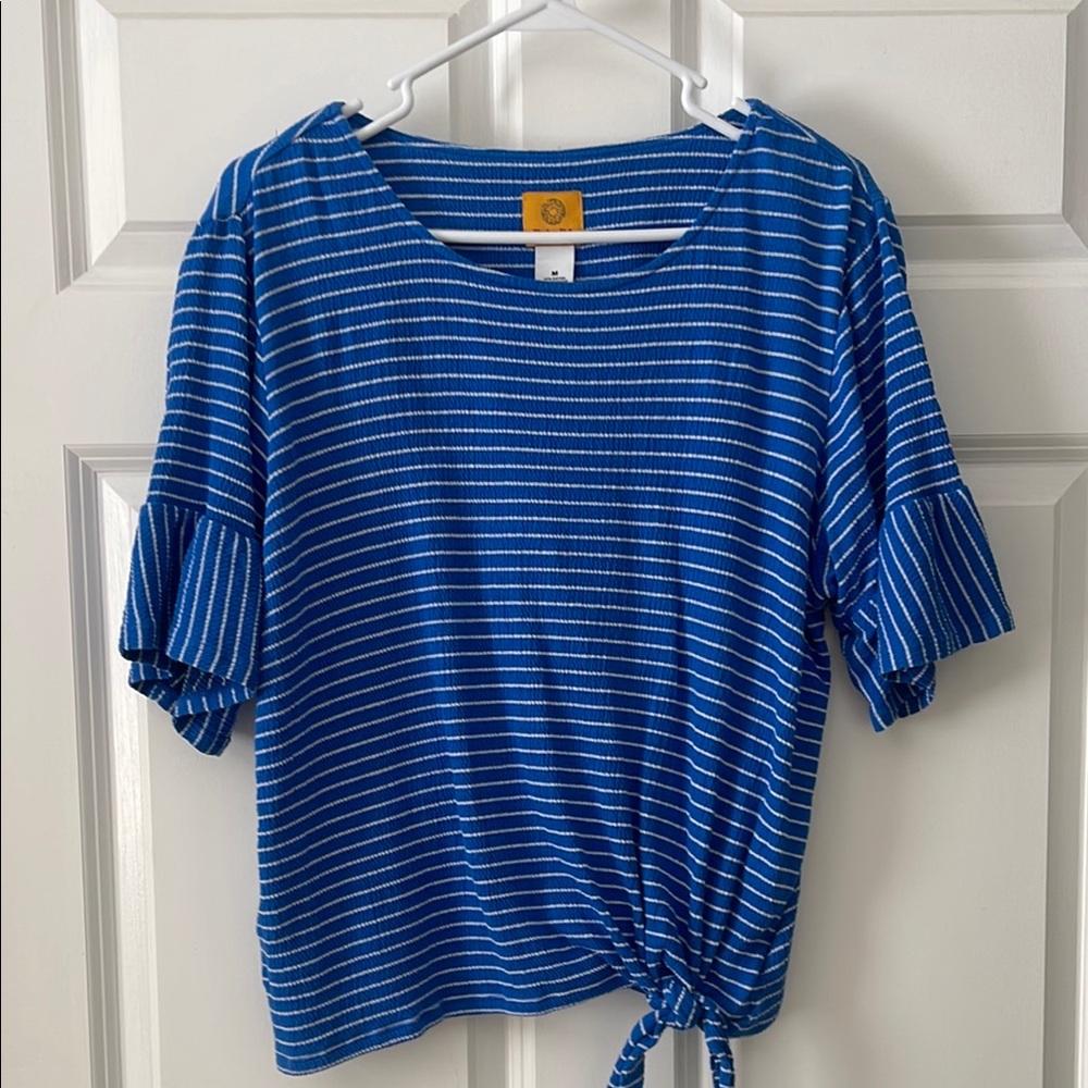 Ruby Rd. Blue Tie Front Relaxed Short Sleeve Tee
